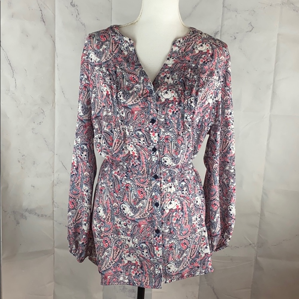 Terra & Sky Tie Waist Button Down Paisley Tunic 0X